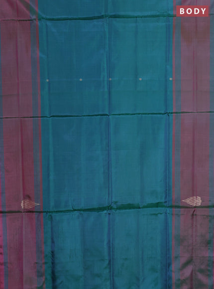 Banana pith saree dual shade of green and pink with thread woven buttas and thread woven butta border