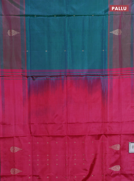 Banana pith saree dual shade of green and pink with thread woven buttas and thread woven butta border