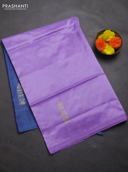 Banana pith saree lavender and blue with thread woven buttas in borderless style