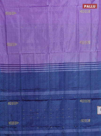 Banana pith saree lavender and blue with thread woven buttas in borderless style