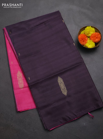Banana pith saree deep jamun shade and pink with thread woven buttas in borderless style