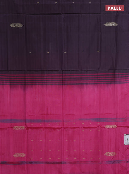 Banana pith saree deep jamun shade and pink with thread woven buttas in borderless style
