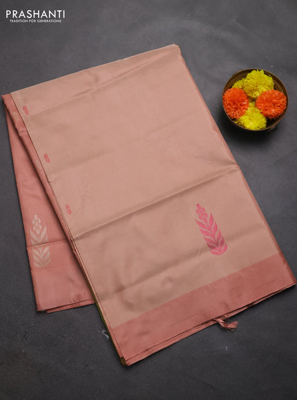 Banana pith saree pastel peach shade and peach shade with thread woven buttas and contrast border