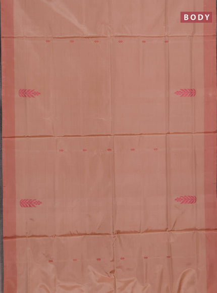 Banana pith saree pastel peach shade and peach shade with thread woven buttas and contrast border