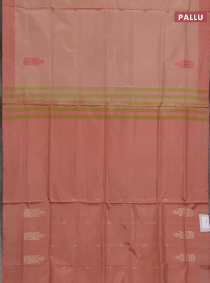 Banana pith saree pastel peach shade and peach shade with thread woven buttas and contrast border