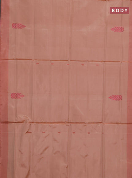 Banana pith saree pastel peach shade and peach shade with thread woven buttas and contrast border