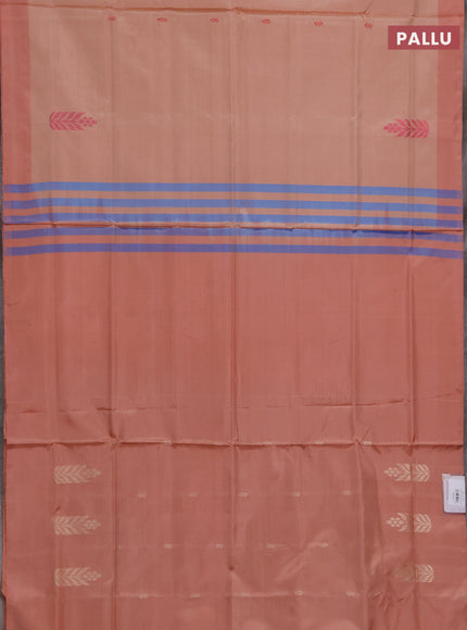 Banana pith saree pastel peach shade and peach shade with thread woven buttas and contrast border