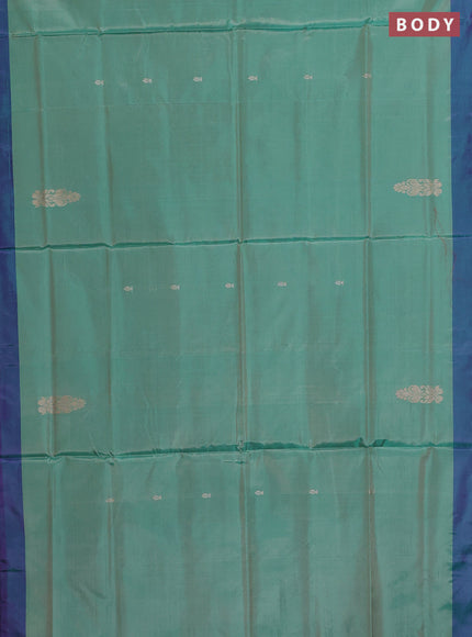 Banana pith saree teal green and dual shade of purple with thread woven buttas and contrast border