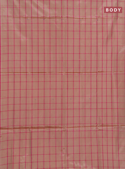 Banana pith saree peach shade and pink with allover checked pattern and piping border