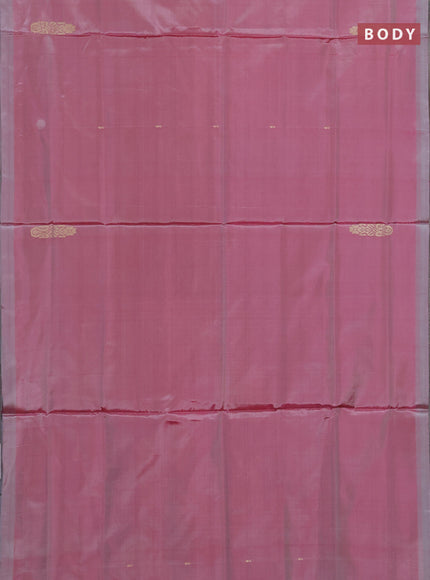 Banana pith saree dual shade of pink and grey with thread woven buttas in borderless style