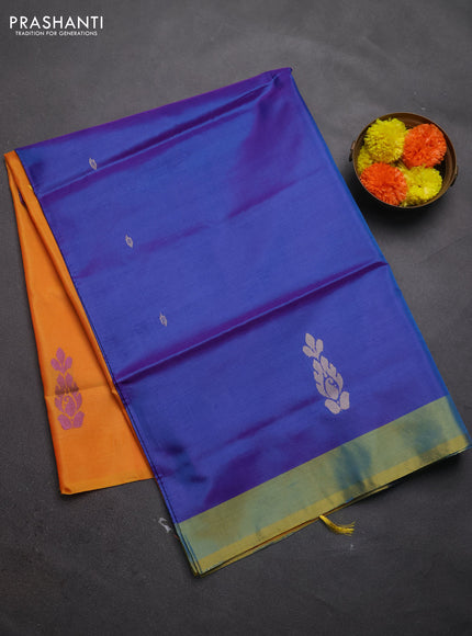 Banana pith saree dual shade of purple and yellow with thread woven buttas and contrast border