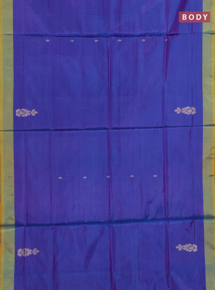 Banana pith saree dual shade of purple and yellow with thread woven buttas and contrast border