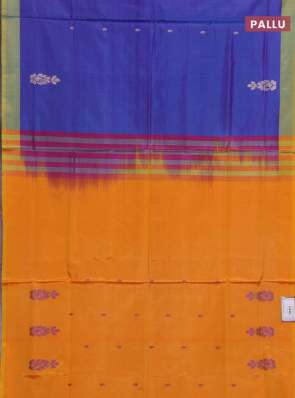 Banana pith saree dual shade of purple and yellow with thread woven buttas and contrast border