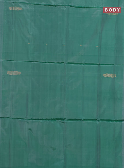 Banana pith saree light green and grey with thread woven buttas in borderless style