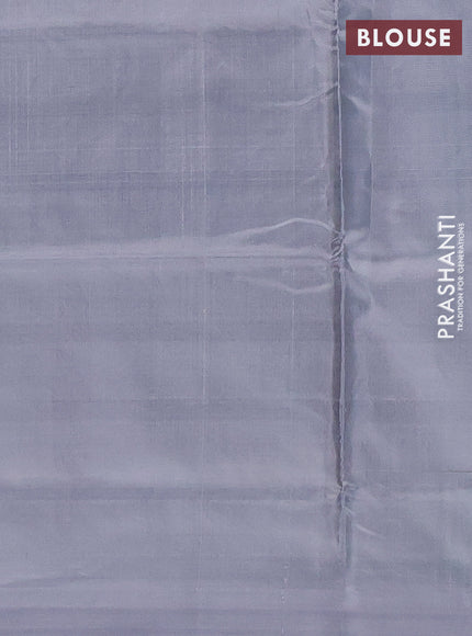 Banana pith saree light green and grey with thread woven buttas in borderless style