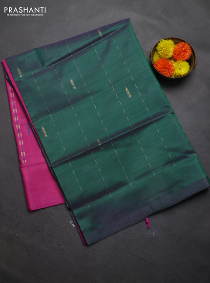 Banana pith saree dual shsade of green and pink with thread weaves pattern in borderless style