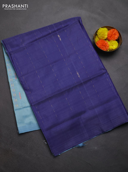 Banana pith saree blue and teal blue with thread woven buttas in borderless style