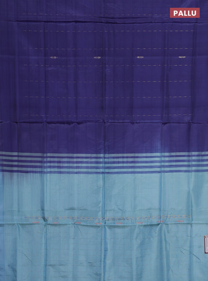 Banana pith saree blue and teal blue with thread woven buttas in borderless style