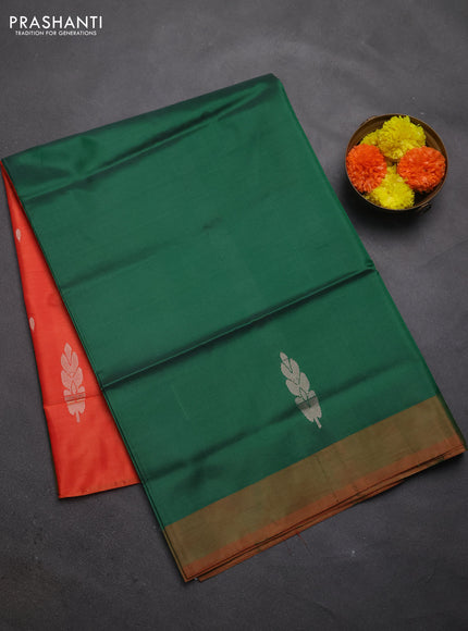 Banana pith saree green and orange with thread woven buttas and contrast border
