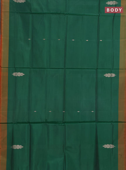 Banana pith saree green and orange with thread woven buttas and contrast border