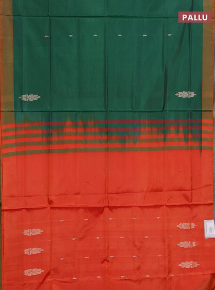 Banana pith saree green and orange with thread woven buttas and contrast border