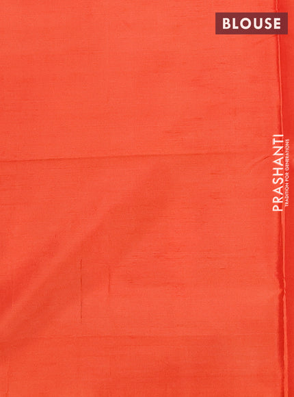 Banana pith saree green and orange with thread woven buttas and contrast border