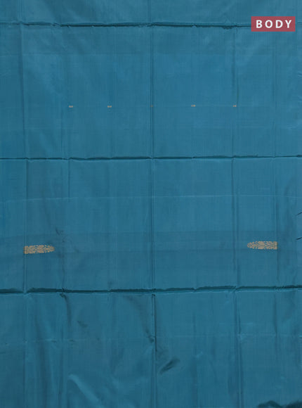 Banana pith saree teal blue and pastel violet with thread woven buttas in borderless style