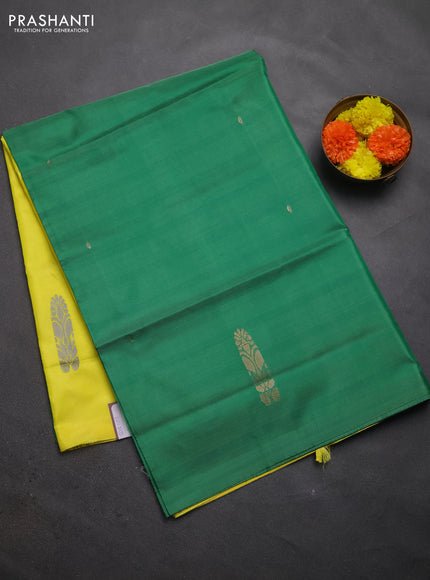 Banana pith saree green and lime yellow with thread woven buttas in borderless style