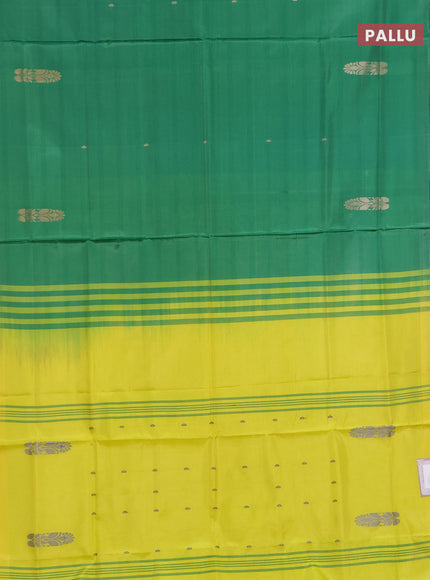 Banana pith saree green and lime yellow with thread woven buttas in borderless style