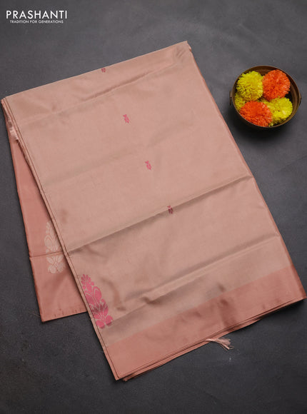 Banana pith saree teal green and peach shade with allover stripe pattern in borderless style