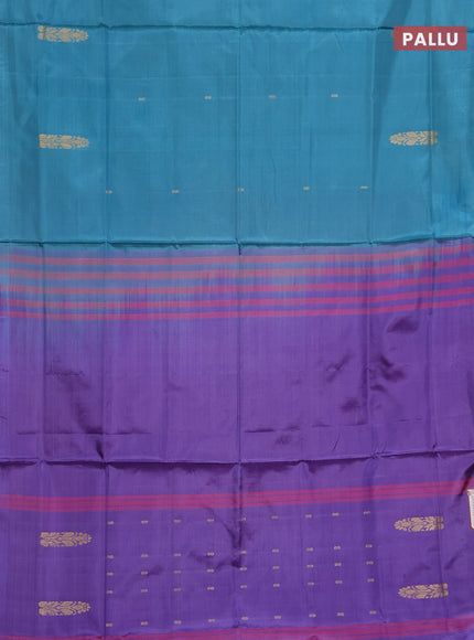 Banana pith saree teal green and deep violet with thread woven buttas in borderless style