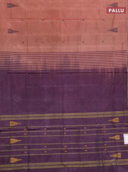 Banana pith saree dark peach and deep purple with thread woven buttas in borderless style