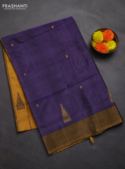 Banana pith saree pastel violet and mustard yellow with thread woven buttas and contrast border