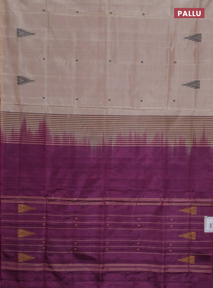 Banana pith saree beige and magenta pink with thread woven buttas in borderless style