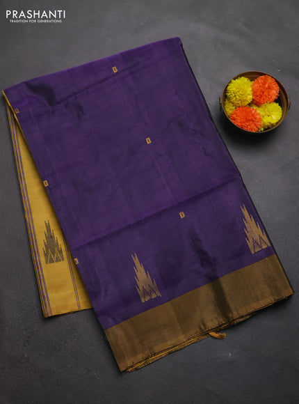 Banana pith saree violet and mustard yellow with thread woven buttas and contrast border