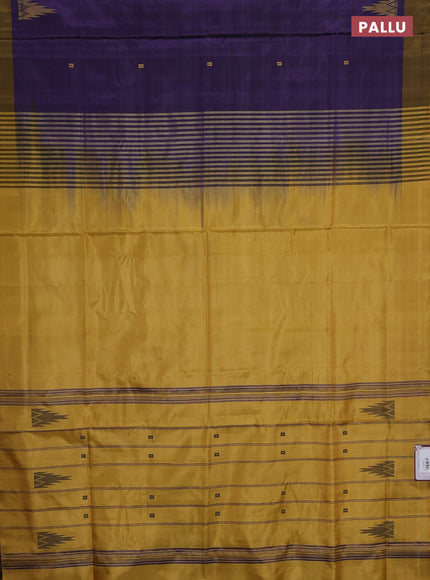 Banana pith saree violet and mustard yellow with thread woven buttas and contrast border