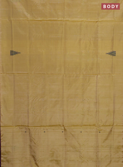 Banana pith saree pale yellow and magenta pink with thread woven buttas in borderless style