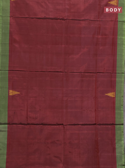 Banana pith saree deep maroon and light green with thread woven buttas and contrast border
