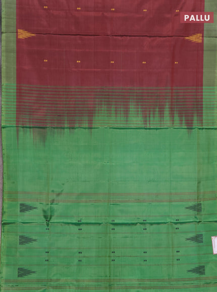 Banana pith saree deep maroon and light green with thread woven buttas and contrast border