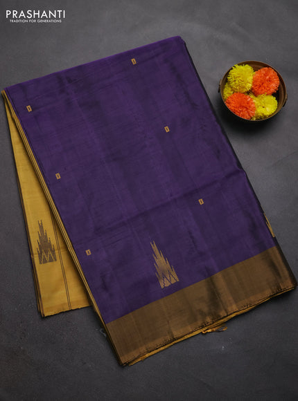 Banana pith saree violet and mustard yellow with thread woven buttas and contrast border