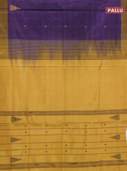 Banana pith saree violet and mustard yellow with thread woven buttas and contrast border