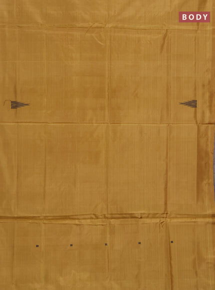 Banana pith saree mustard yellow and pastel violet with thread woven buttas in borderless style