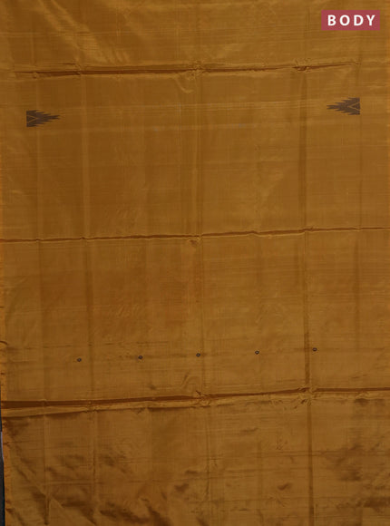Banana pith saree dark mustard and green with thread woven buttas in borderless style