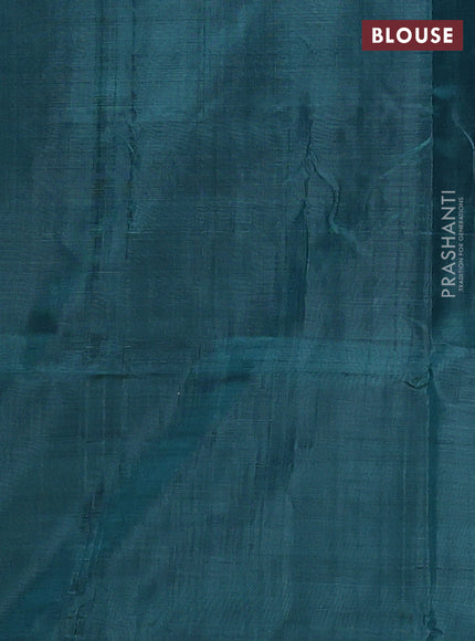 Banana pith saree dark mustard and green with thread woven buttas in borderless style