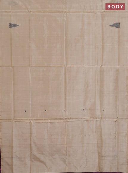 Banana pith saree beige and magenta pink with thread woven buttas in borderless style
