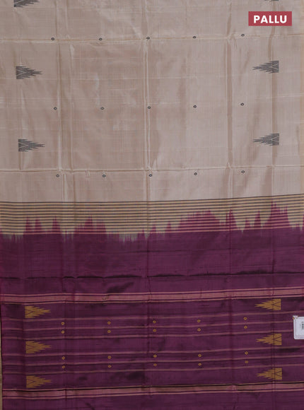 Banana pith saree beige and magenta pink with thread woven buttas in borderless style
