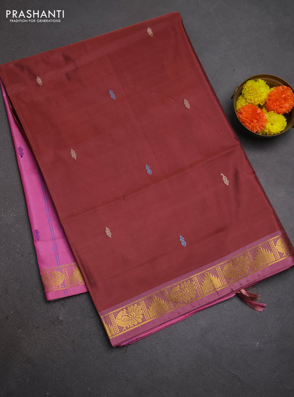 Banana pith saree deep maroon and pink with thread woven buttas and zari woven border