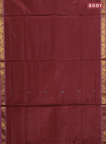 Banana pith saree deep maroon and pink with thread woven buttas and zari woven border