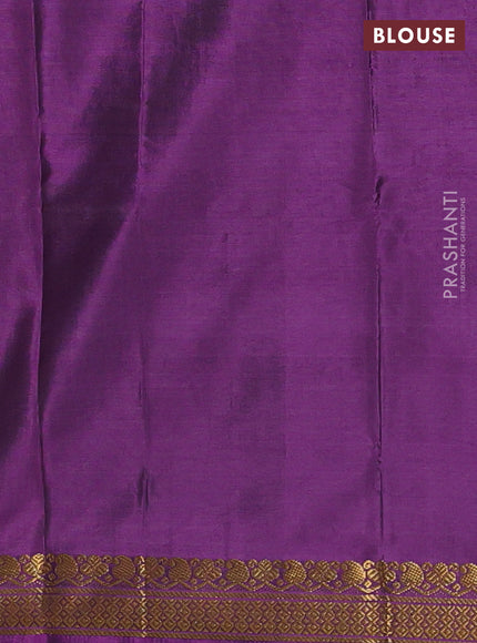 Banana pith saree sandal and purple with thread woven buttas and zari woven border