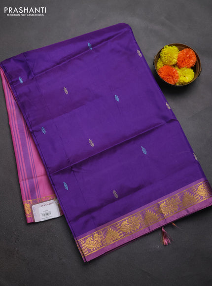 Banana pith saree violet and pink with thread woven buttas and small zari woven border